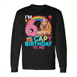 Maglietta a Maniche Lunghe Personalizzata 'Buon Compleanno' per il 6° Compleanno, Tema Capibara, Regalo Promozionale per Bambini di 6 Anni - Product Image 3
