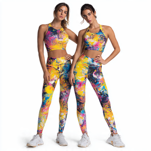 Gym Fitness Wear Sublimation Set Women Workout Compression Printed Yoga Two Piece Set Racer Back Sublimation Bra Women's - Product Image 6