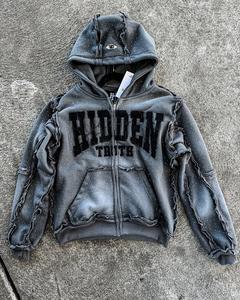 2025 nouveau goutte épaule plaine recadrée à capuche mode en détresse acide lavé grande taille hommes sweats à capuche et sweats grande taille - Product Image 1