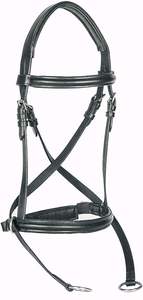 Bride sans mors anglais avec rênes Croix en cuir véritable Bride sans mors anglais - Product Image 4