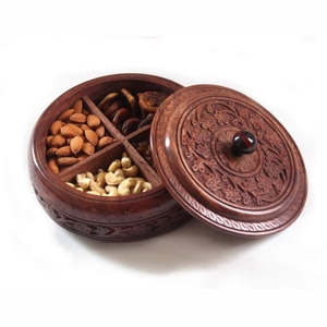 Premium Handcrafted Wooden Spice Box Organizer Kitchen Storage <b>Jar</b> Set Wood Seasoning Container with Patterned Lid Spices Box - Product Image 5