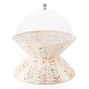 Support à gâteau de luxe double face en nacre avec dôme en verre, plateau rond décoratif incrusté pour desserts et chocolats, idéal pour le Ramadan - Product Image 3