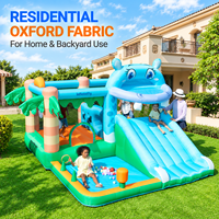 Château gonflable résidentiel avec toboggan, thème hippopotame pour enfants, mur d'escalade multifonctionnel, aire de jeux de jardin en tissu Oxford