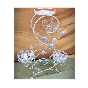 Support de jardinière en fer de couleur blanche pour intérieur, fait à la main, à 3 niveaux, pour plantes de balcon, pots de fleurs - Product Image 1