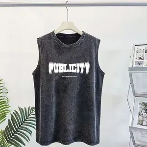 Camiseta de Hombre al por Mayor, Estilo Urbano, Retro, de Manga Corta, Desgastada, Lavada al Ácido, 100% Algodón de Punto - Product Image 2