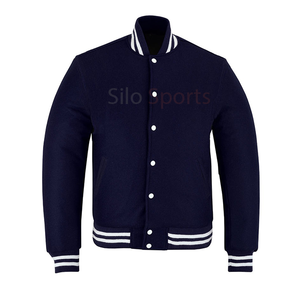 เสื้อแจ็กเก็ตเบสบอลผ้าวูลสีกรมท่าสำหรับผู้ชายคอปกตั้งสไตล์สตรีทแบบตัวหนังสือสำหรับฤดูหนาว - Product Image 1