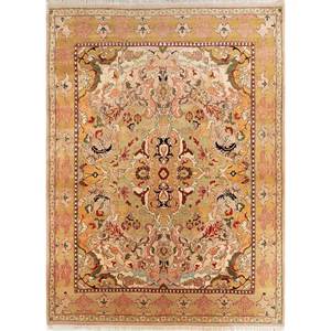 Tapis en laine noué à la main Cyanna Gold, design médaillon classique, grand rectangle pour salon ou chambre - Pae-4962 - Product Image 1