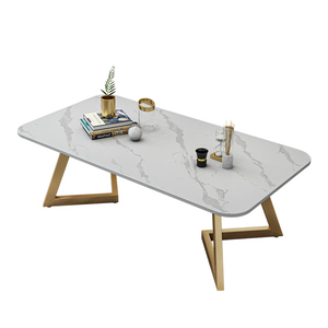 Mesa de Centro Moderna Rectangular de 100x60x45cm con Superficie de Piedra Resistente y Patas de Hierro, Mueble de Salón No Plegable - TT68186 - Product Image 1