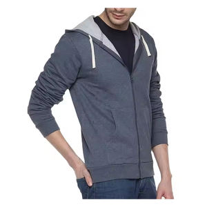 เสื้อฮู้ดซิปเต็มตัวสีพื้นสีเทาล้วนผ้าฝ้าย100% มีฮู้ดไซส์ใหญ่ผ้าคอตตอนคุณภาพสูงสำหรับผู้ชายดีไซน์ใหม่ - Product Image 1