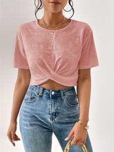 Camiseta Corta de Moda Urbana para Mujer, Venta al por Mayor, Camiseta Corta Informal de Manga Corta para Mujer, Camiseta de Verano Ajustada de Algodón Suave - Product Image 3