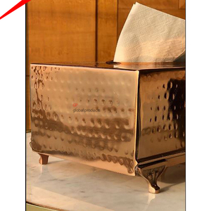 Magnifique boîte à mouchoirs en métal doré martelé avec une finition haut de gamme pour la décoration de la maison - Product Image 3