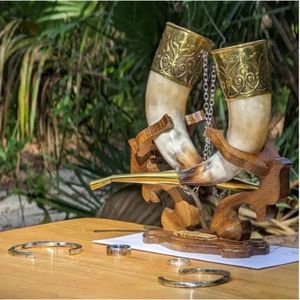 Cornes à boire personnalisées de la meilleure qualité, style Viking, pour mariage religieux, cadeau d'anniversaire pour témoin, gravées, polies, écologiques - Product Image 1