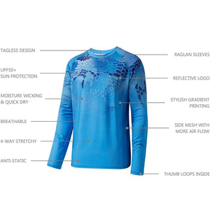 UPF 50 + Protección solar Diseño personalizado Manga larga Rendimiento Jersey Camisas Poliéster Spandex Cuello Pesca Tallas grandes Camisas para hombres - Product Image 5