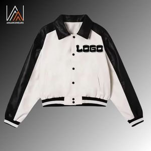 <b>Women's</b> Custom <b>Waterproof</b> Wool Varsity <b>Jacket</b> Biker Style Turn Down Collar Long Sleeve Winter Casual Wear with Cotton Lining - Product Image 1