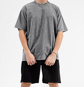 100% coton personnalisé Vintage T-shirts lavage à l'acide Hip Hop style surdimensionné Streetwear pour hommes noir en détresse éponge chemise pour hommes - Product Image 3