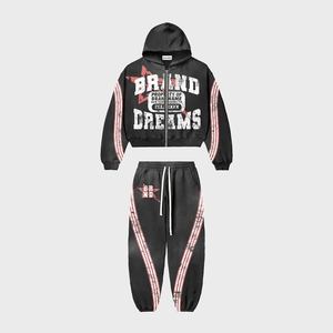 Conjunto de sudadera con capucha de lana de algodón lavado con ácido para hombre, chándal transpirable con logotipo personalizado para ropa informal para gimnasio de invierno fitness - Product Image 2