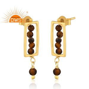 Pendientes colgantes de piedras preciosas con cuentas de ojo de tigre amarillo chapado en oro de 18 quilates, la plata esterlina más vendida, fabricante de joyería fina Demi - Product Image 2