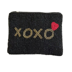 Beaded XOXO stylish hand embroidery beaded coin <b>pouch</b> wholesale Glass Seed Beads coin <b>pouch</b> bag with <b>mini</b> zipper bag purse - Product Image 1