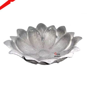 Hermosa flor mirada plata acabado metal aluminio tazón para servir para hotel restaurante y bar - Product Image 1