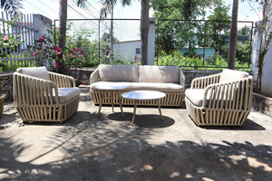 Ensemble de meubles en corde épaisse en ROSF-039 de rotin poly grand patio extérieur sièges de loisirs avec table à thé tissu de résistance à l'eau Unique - Product Image 1