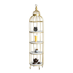 Étagère de présentation en forme de cage à oiseaux à 4 niveaux avec cadre en bronze pour salon KTB68083 - Product Image 1