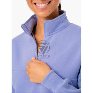 Sweat à capuche court Willow pour femme, style épaules tombantes, coupe ajustée, avec logo personnalisé, 55% coton 45% élasthanne, fermeture éclair intégrale classique - Product Image 4