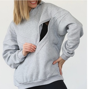 Femme Design personnalisé Impression polaire en fibre de coton Robe de maternité Sweat à capuche Slim fitness Rhinestone Grossesse Allaitement Capuche - Product Image 4