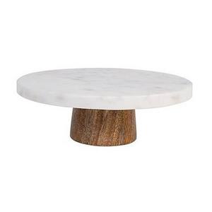 Rustic Handmade 12 Inch Round Dessert <b>Table</b> Acacia Wood and Marble Cake Stand With Wood Base Set for <b>Birthday</b> Parties & Wedding - Product Image 6