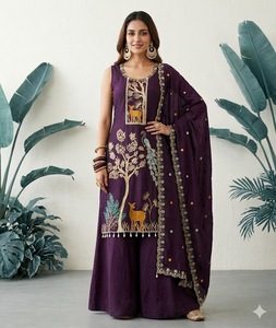 Wholesale Indian Ethnic Wear Designer Embroidered Kurta Palazzo Dupatta Set Women 3 Piece Suit Peacock Handwork Party Wear - Product Image 1