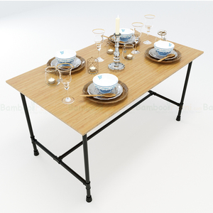 โต๊ะไม้ไผ่สำหรับห้องนั่งเล่น/โต๊ะรับประทานอาหาร 80x140 ซม. พร้อมขาแบบท่อ ชุดบาร์ในบ้านและสำนักงานแบบประกอบสำเร็จ - Product Image 1