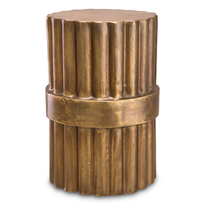 Tabouret d'appoint en aluminium finition or au design Art Déco moderne et unique avec console en incrustation d'os pour salon ou chambre à coucher - Product Image 1