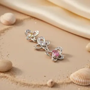 925 <b>Silver</b> Butterfly Pendant <b>Necklace</b> with Pink Zircon Diamond Pearl Stone Rhodium Plated Box Chain <b>Rose</b> Gold Animal Jewelry - Product Image 2