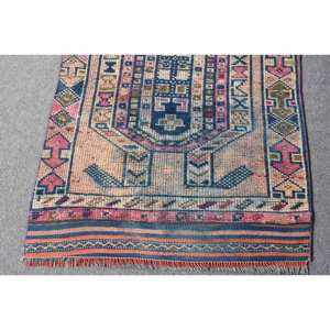 Vintage 2,7 X 11.3ft azul Rosa lana alfombra turca área grande rectángulo Patchwork látex para pasillo algas marinas abstractas para habitación - Product Image 4