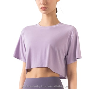 Vêtements de yoga pour femmes Top court à manches courtes T-shirt de yoga ample Tops de sport T-shirts pour l'exercice - Product Image 1