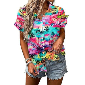 CATCHY GEARS เสื้อคู่รักแขนสั้นพิมพ์ลายดอกไม้ชายหาดฤดูร้อนสำหรับผู้ชาย/ผู้หญิง ผ้าทวิลล์ผสมสแปนเด็กซ์/โพลีเอสเตอร์ แห้งเร็ว ทรงหลวม - Product Image 5