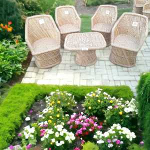 Mobilier Royal Confortable pour Terrasse Extérieure Chaise Assise en Bambou Canne Mobilier Extérieur Chaise de Patio 4 Pièces avec Table - Product Image 2