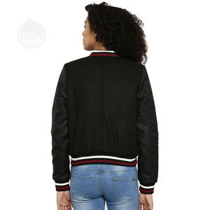OEM personalizado mujer negro Varsity chaqueta al por mayor de lana cuerpo de cuero mangas transpirable tejido método - Product Image 2