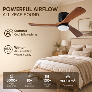 USA In Stock 52 Inch Quiet Ceiling Fan with LED Light and Remote, Solid Wood Flush Mount Modern Ceiling Fan - Product Image 2