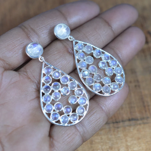 Blanc arc-en-ciel pierre de lune 925 en argent Sterling fait à la main pierre de naissance boucle d'oreille cadeau chrétien pour anniversaire usine en gros - Product Image 2