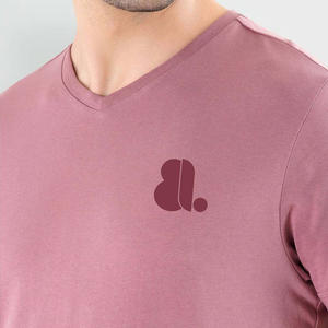 T-shirt à col en V chaud, couleur unie, manches courtes, vente en gros, t-shirts à col en V pour hommes, manches courtes, 100% coton, vierge - Product Image 4