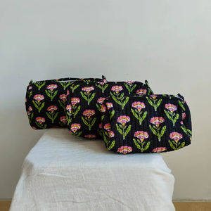 Set Of 3 Cotton Quilted Makeup <b>Bag</b> & Organizer Cotton <b>Toiletry</b> Case <b>Travel</b> <b>Bag</b> floral Print Makeup <b>Bag</b> <b>Toiletries</b> Organizer <b>Bag</b> - Product Image 1