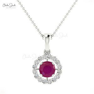 เครื่องประดับเพชรทองแท้14K แบบสั่งทำสำหรับงานหมั้นสร้อยคอจี้รัศมีพลอยทับทิมสีแดงธรรมชาติ - Product Image 1