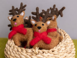 11x7 cm Handmade Christmas Felt Reindeer <b>Hanging</b> <b>Ornament</b> for Children Purely Hand-felted by the Nepalese Artisan - Product Image 2