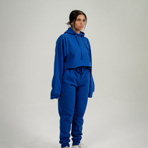 Conjunto de chándal de algodón con logotipo personalizado para mujer, Sudadera corta de 2 piezas y joggers, ropa de descanso elegante, chándal, ropa de calle transpirable - Product Image 4