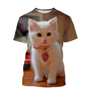 T-shirts d'été unisexe pour hommes mignons pour chat graphique décontracté imprimé en 3D motif animal Style hip hop col rond court 100% coton - Product Image 2