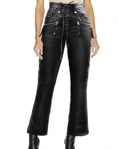 Pantalones de cuero genuino transpirables de talla grande para mujer, pantalones acampanados de piel de cordero a la moda a prueba de viento - Product Image 5