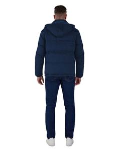 Causal Sólido Liso Capucha ajustable Color azul marino Puños elásticos Cierre de cremallera Chaqueta acolchada Chaqueta de invierno con bolsillo interior personalizado - Product Image 6