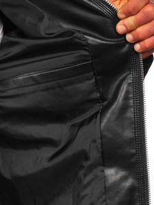 Chaqueta informal a la moda para hombre de invierno, precio al por mayor personalizado, color sólido con diseño de cuero liso con cremallera - Product Image 3