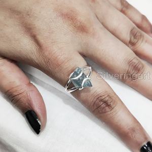 Bague pour femme en argent sterling 925 avec pierre brute naturelle d'apatite bleue, cadeau de Noël et de Thanksgiving - Product Image 2