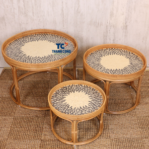 TABLE EN ROTIN de luxe fabriquée à la main avec incrustation de vadrouille Idéal pour le salon Décoration Diwali Configuration de l'Aïd Pièce d'accent intérieur du Ramadan - Product Image 2